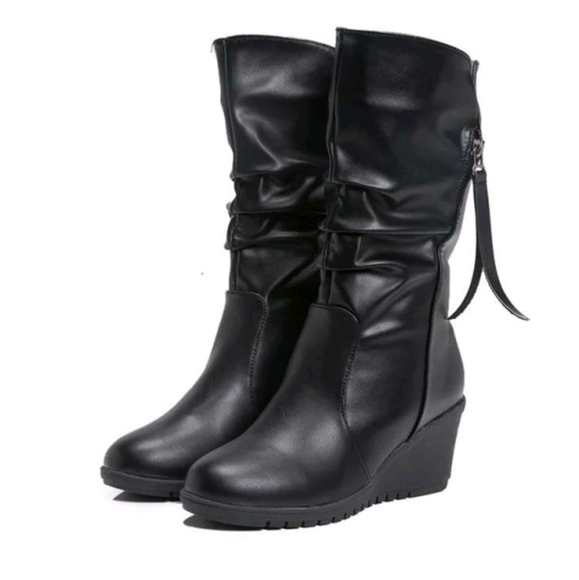 SOLD  Womens Retro wedge marshmellow pull-on calf boots - Picture 2 of 16